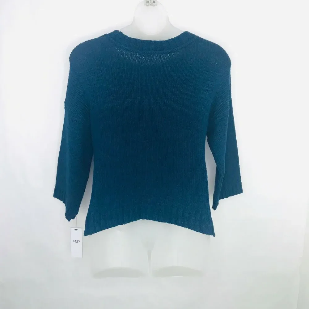 UGG Sweater Women Size Large Teal Nova Crewneck Hem Slits